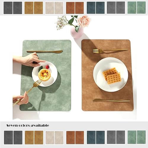 Miniatura 2 de Univo Colors Juego de 4 manteles individuales de piel sintética con patrón de piel vacuno lavada, resistentes al calor, impermeables, lavables para