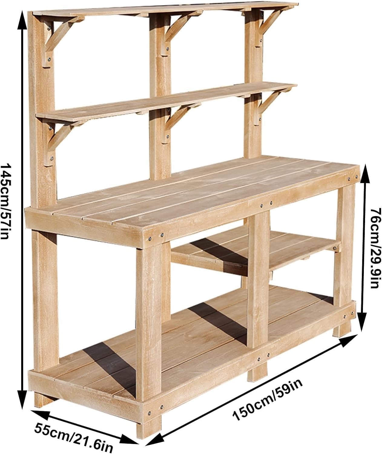 Outdoor Garden Potting Bench Open Shelf 4 Layer Multifunction Storage Flower Plant DIY Workstation for Patio Courtyards Balcony