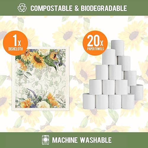 Miniatura 10 de Morigins Paños de cocina suecos de calabaza de otoño mixtos, regalos respetuosos con el medio ambiente, reutilizables, toallas de mano absorbentes