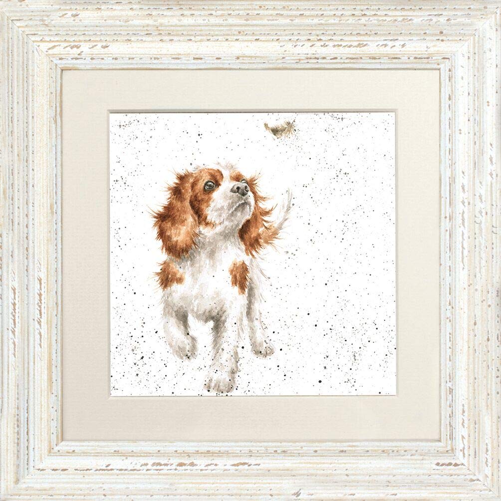 Wrendale Designs Chasing Feathers Spaniel Dog Framed Picture Distressed White