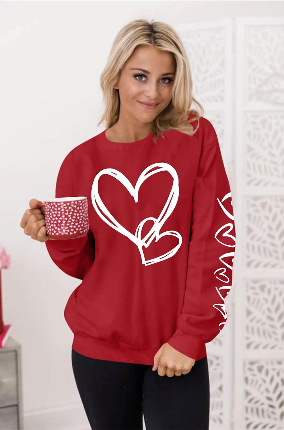 Valentines Day Shirts Women Valentine Crewneck Sweatshirts Love Heart Sweatshirt Valentine's Long Sleeve Tops - Image 4