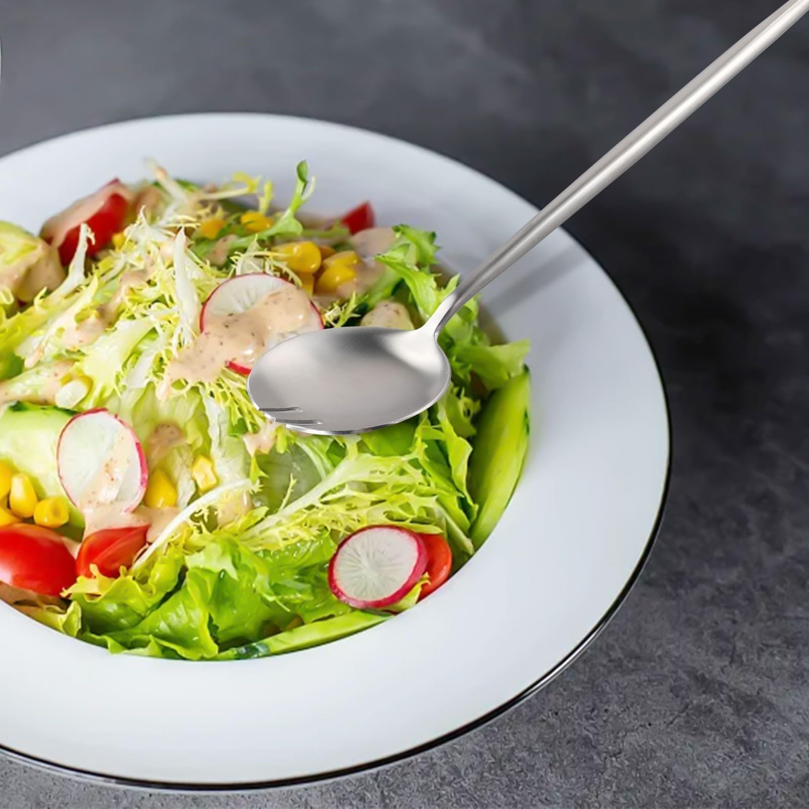 Servierbesteck Set mit 2 Salatgabeln mit langem Griff aus rostfreiem Edelstahl 304 zur Verwendung (Roségold)