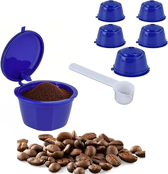 5 Pack Reusable Coffee Capsules, Refillable 50ml Coffee Filters with Spoon