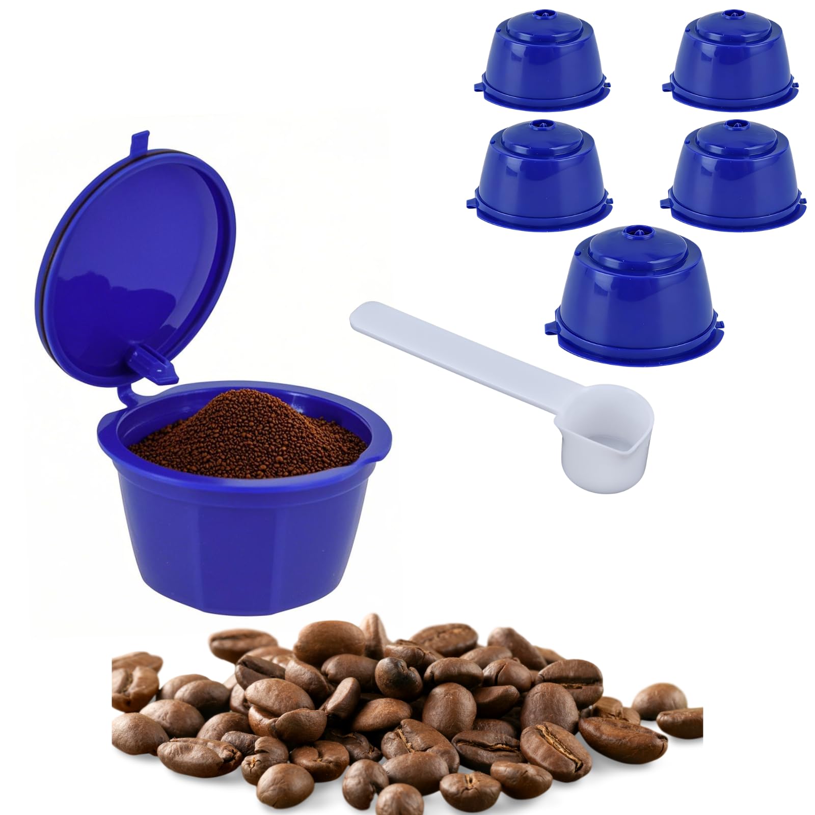 5 Pack Reusable Coffee Capsules, Refillable 50ml Coffee Filters with Spoon