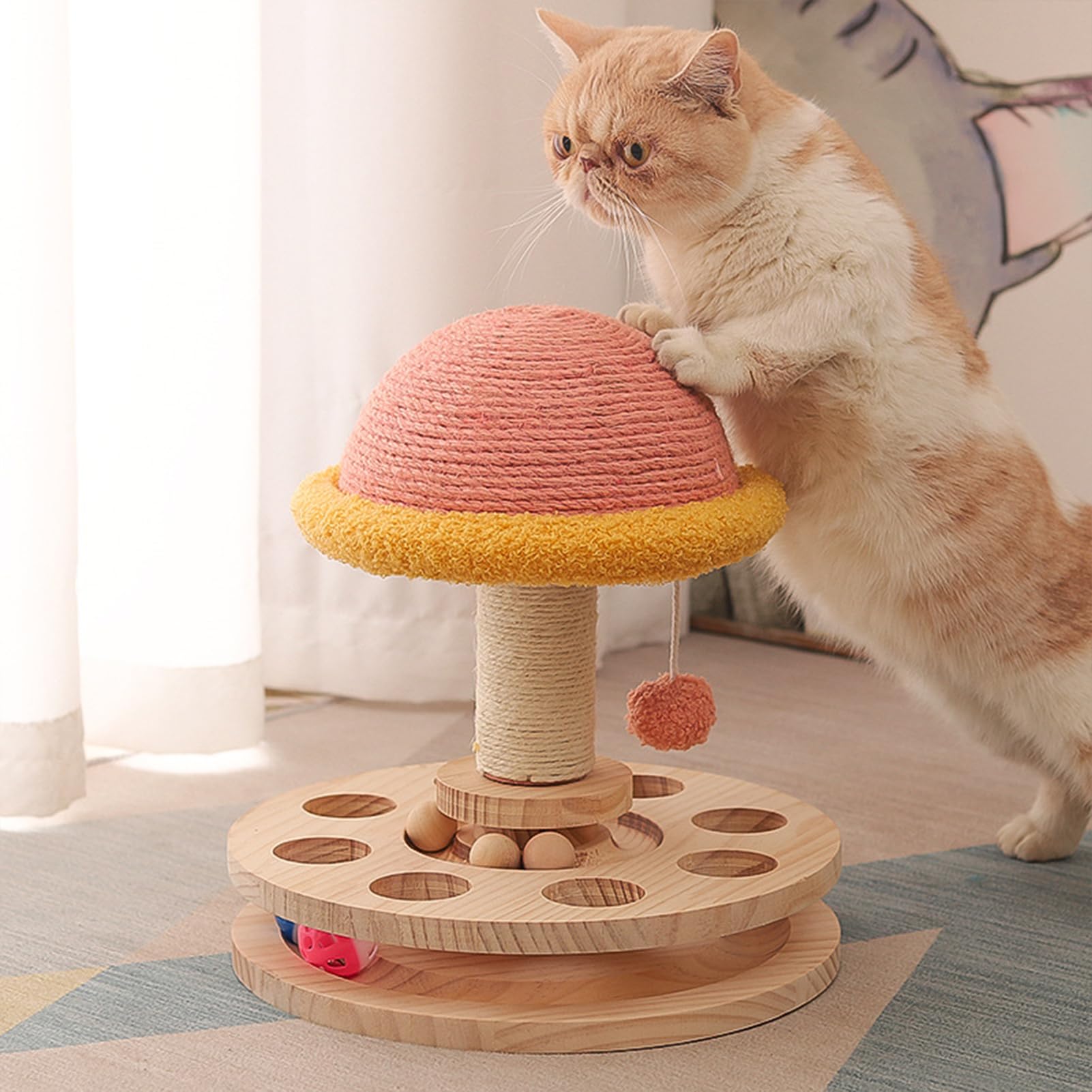 4 in 1 Interaktives Katzenspielzeug Selbstbeschäftigung, Kratzbaum Klein 4 in 1, Drehbares Kitten Spielzeug Katzenspielzeug Selbstbeschäftigung Mit Hängender Kugel (L)