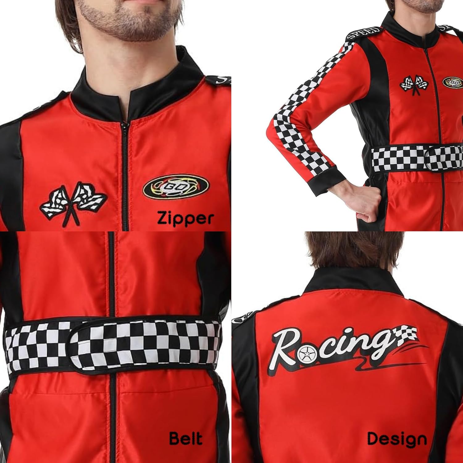 Colorful House Men Racer Costume Adult Race Car Driver Halloween Costume Outfit One Piece Racing Suit - Image 4