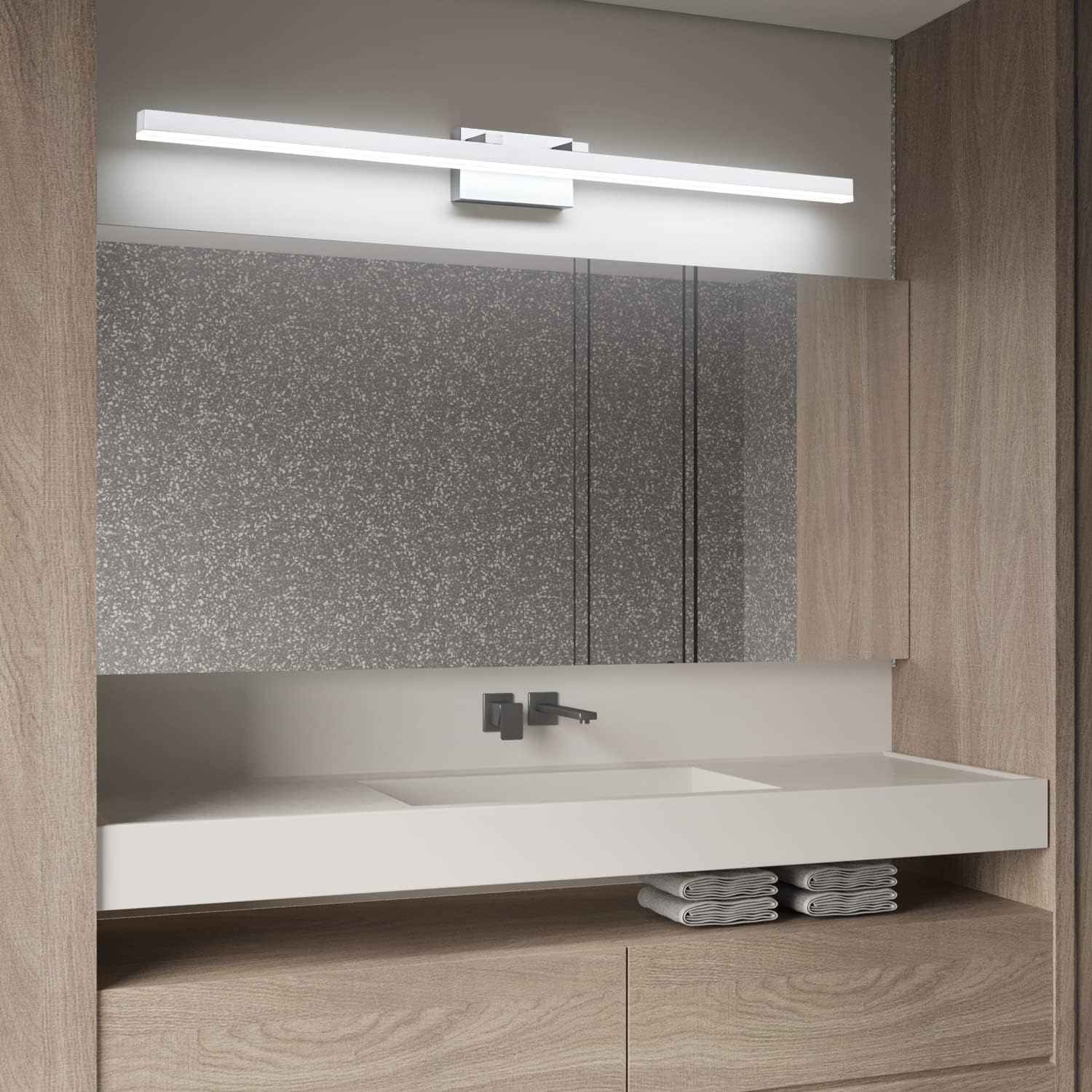 PRESDE Bathroom Vanity Light Dimmable 48in Modern Silver LED Bathroom Light Fixtures Over Mirror Bath Wall Lighting （Cold White 6000K）