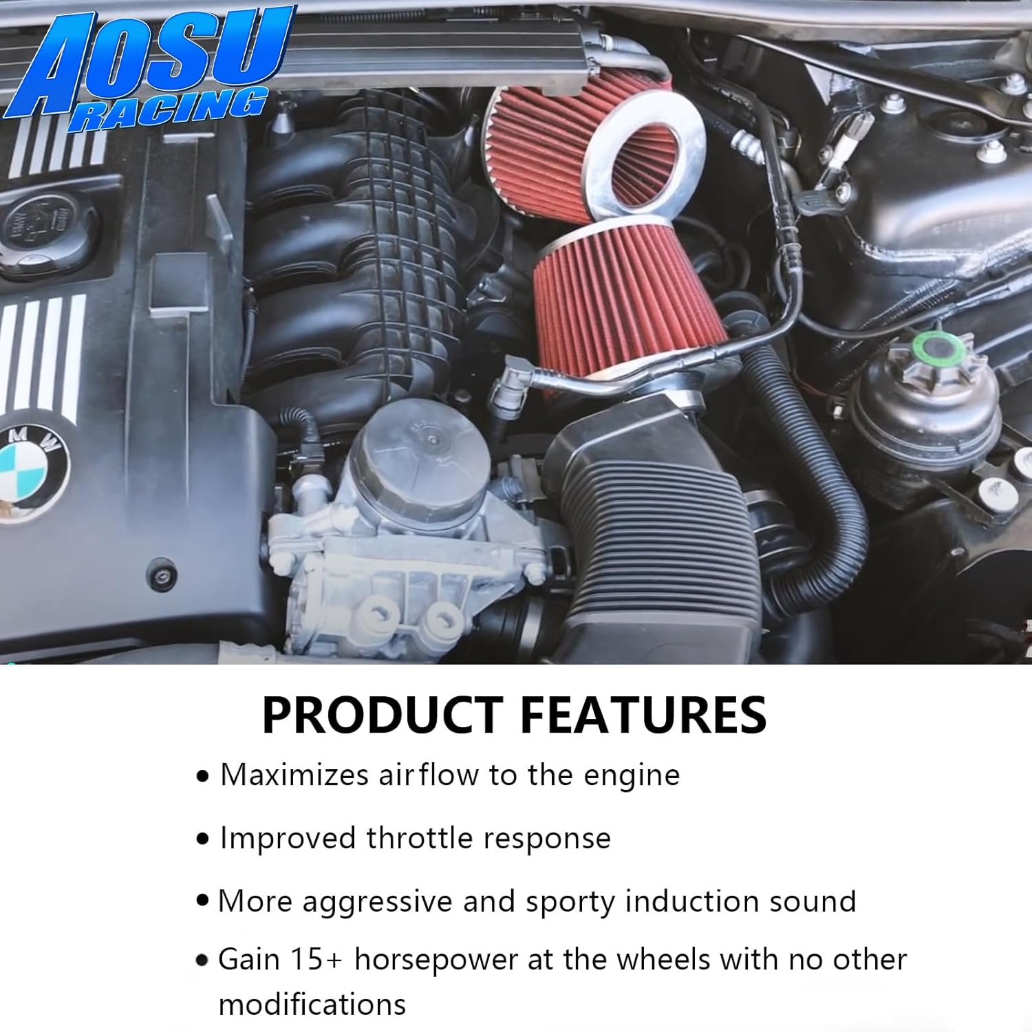 Cold Air Intake Kit Compatible with BMW E82 E88 E89 E90 E91 E92 E93 135i 335i 535i N54 3.0L, Increases Horsepower & Torque, More Aggressive and Sporty Induction Sound