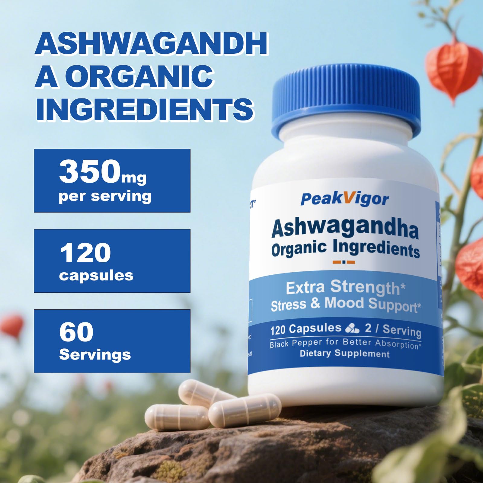 7000mg Organic Ashwagandha Capsules, Ashwaganda Powder Supplements with Black Pepper, Stress Support Ashwagandha for Women & Men, Vegan & Non-GMO & Gluten-Free, 120 Counts — Amazon image 9