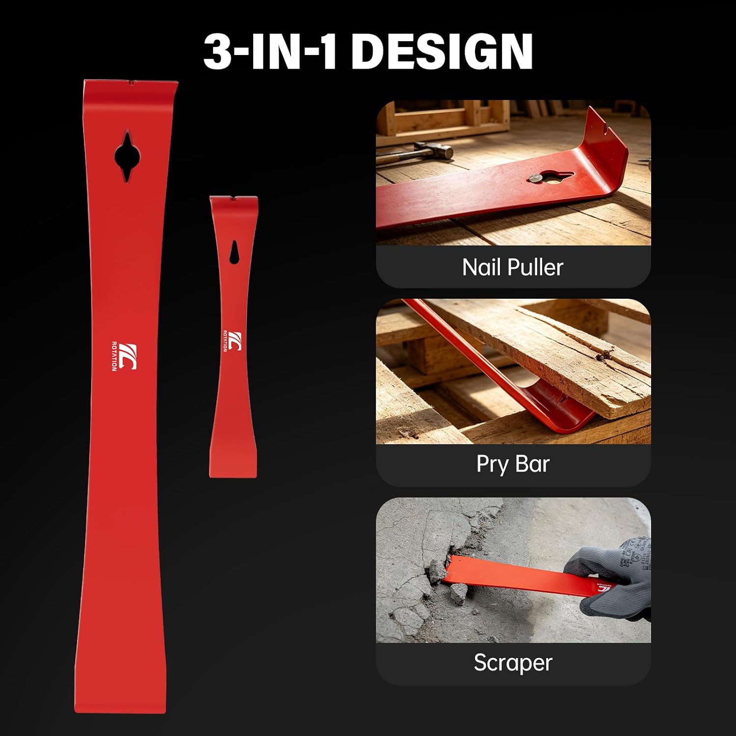3pc Pry Bar and Nail Punch Set | 12" Pry Bar, 5.5" Mini Nail Puller, 5" Nail Punch,Versatile Utility Pry Tools for Prying, Scraping, Lifting, Pulling