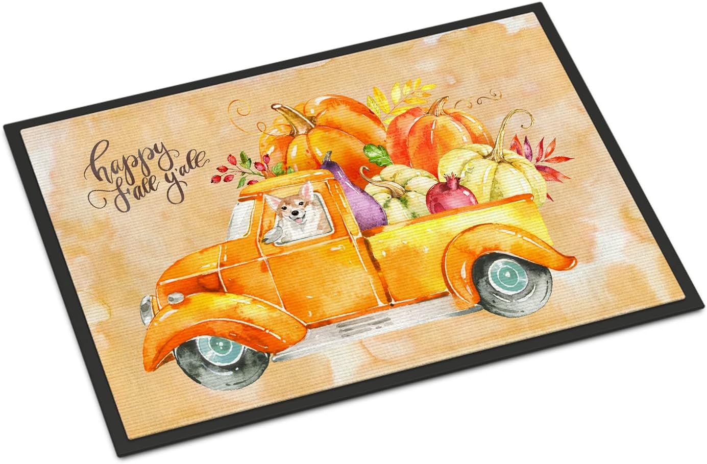 Caroline's Treasures CK2663JMAT Fall Harvest Corgi Doormat 24x36 Front Door Mat Indoor Outdoor Rugs for Entryway, Non Slip Washable Low Pile, 24H X 36W
