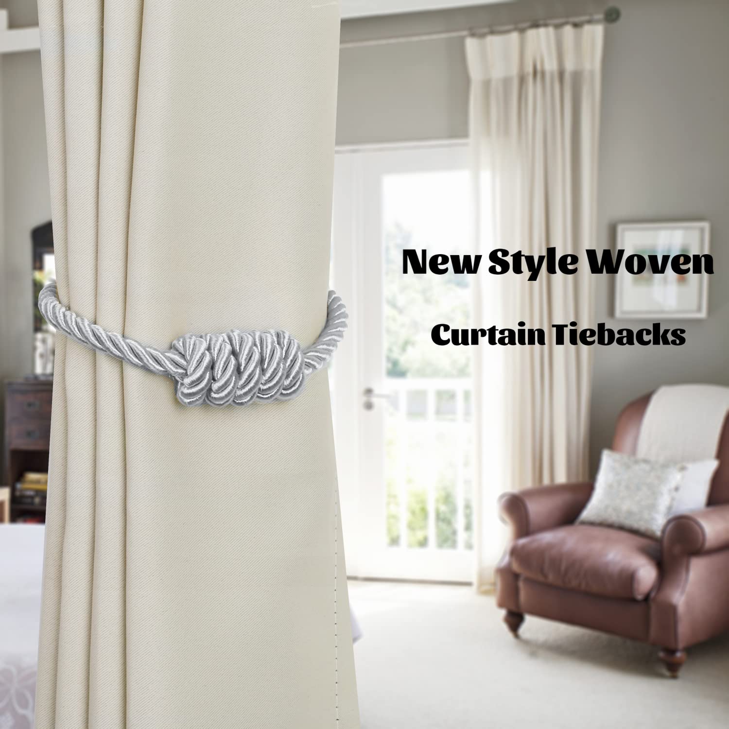 Alzapaños magnéticos para cortinas con diseño tejido y nudo de borla, ideales para cubrir y asegurar fácilmente las cortinas