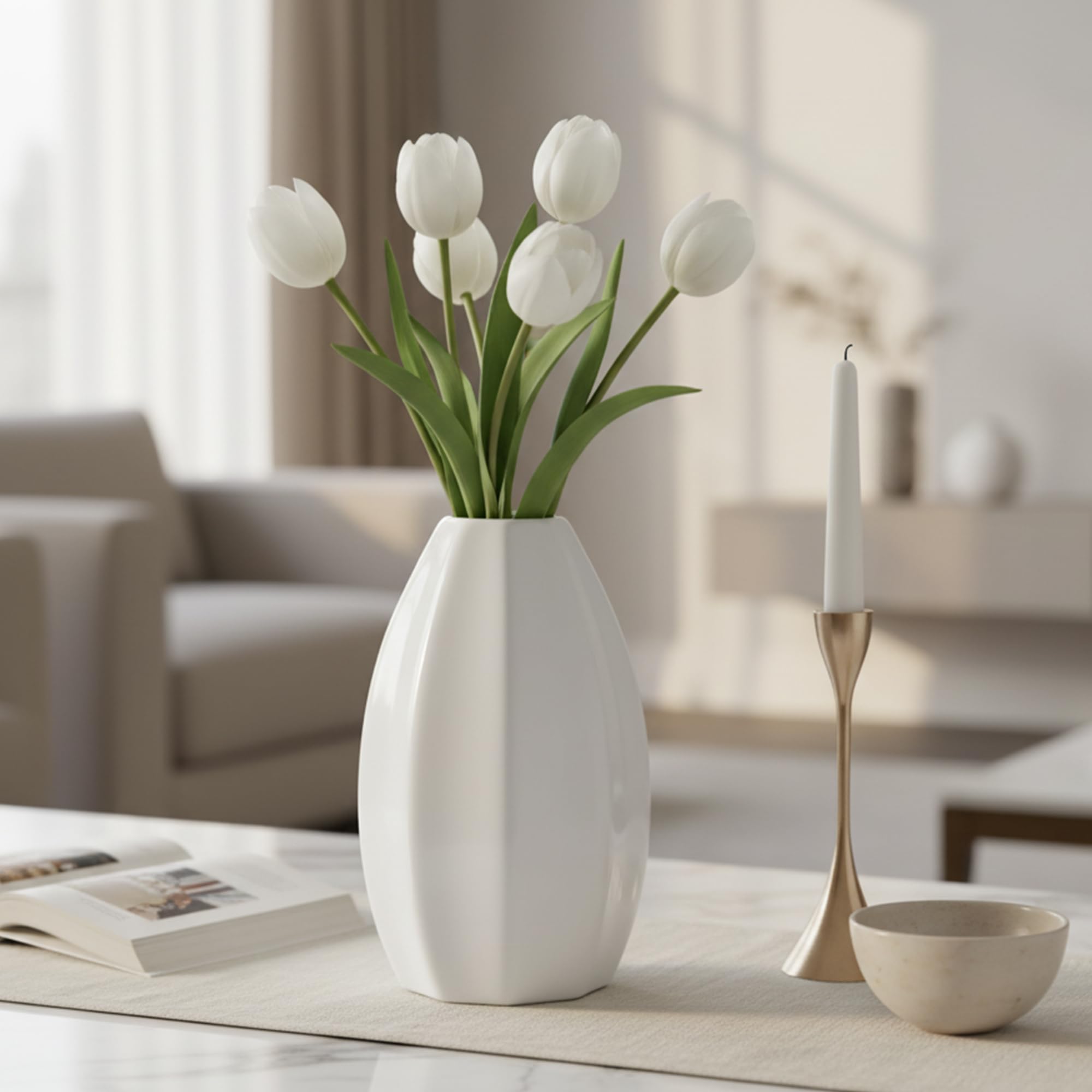 KALAKRITI Ceramic White Bud Vase | Slim Decorative Tabletop Pot | Ideal for Single Stems, Dried Flowers & Minimalist Home Decor | Suitable for Living Room, Office, Shelf Styling & Gifting-image-28