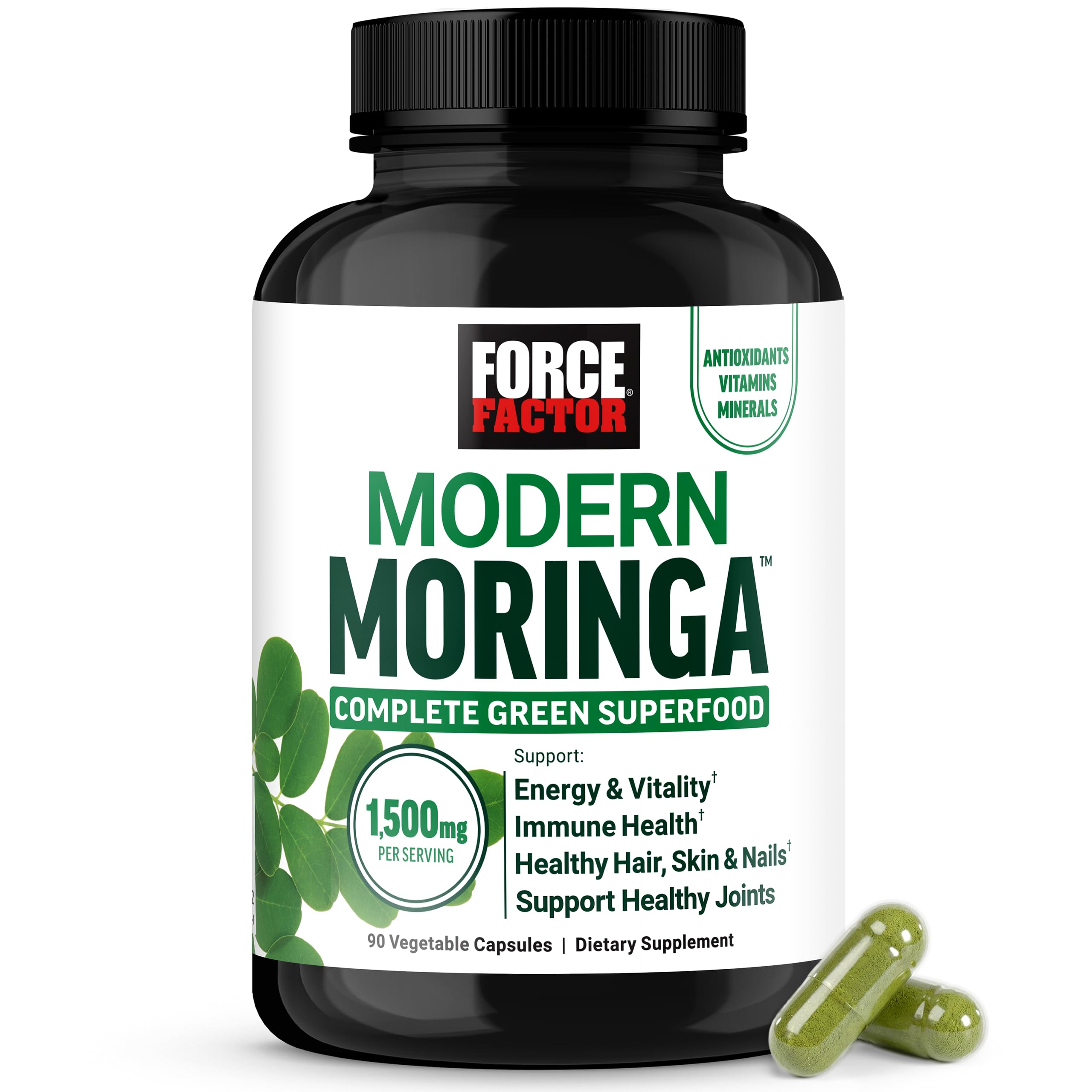 Force Factor Suplemento de Moringa em Cápsulas, Pó de Folha de Moringa 1.500 mg, 90 cápsulas