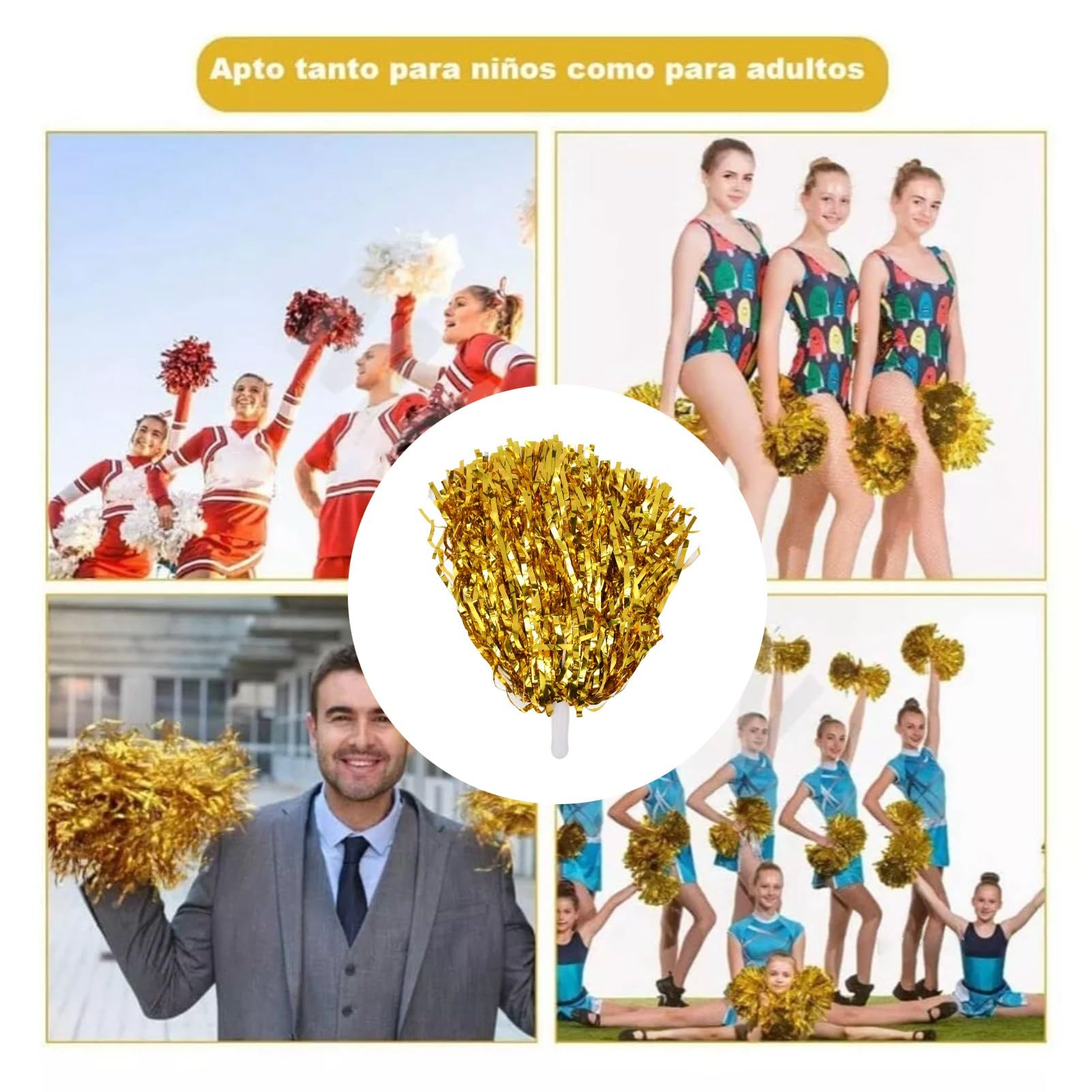 24 PON PON Metallici da Cheerleader per Bambini, Morbidi Fogli da 12 Pollici, Feste Sportive