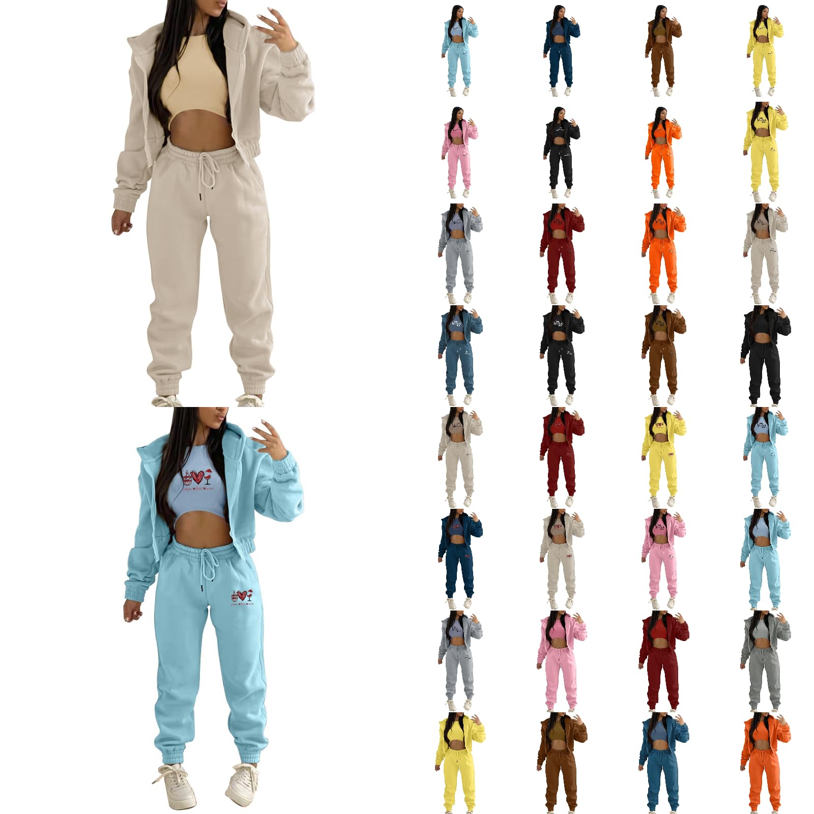 OncemWomen's 3 Piece Workout Outfits,Active Tracksuit For Women Zip Hoodie Jacket Raceback Tank Jogger Pants Tracksuit Sets