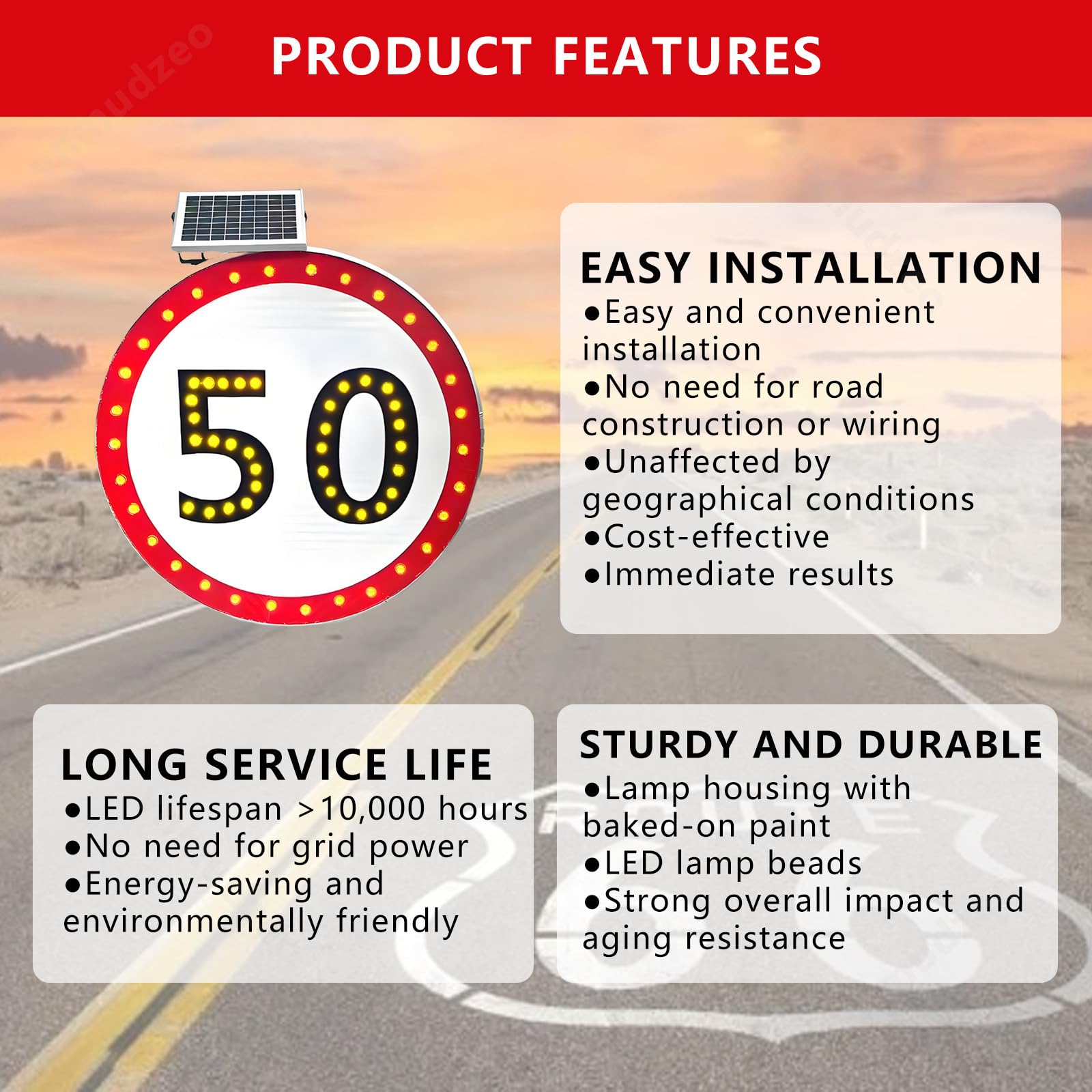Señal LED de límite de velocidad, pantalla de retroalimentación de tráfico alimentada por energía solar, señal de advertencia de radar de 600 mm para mejorar la seguridad vial y la regulación de