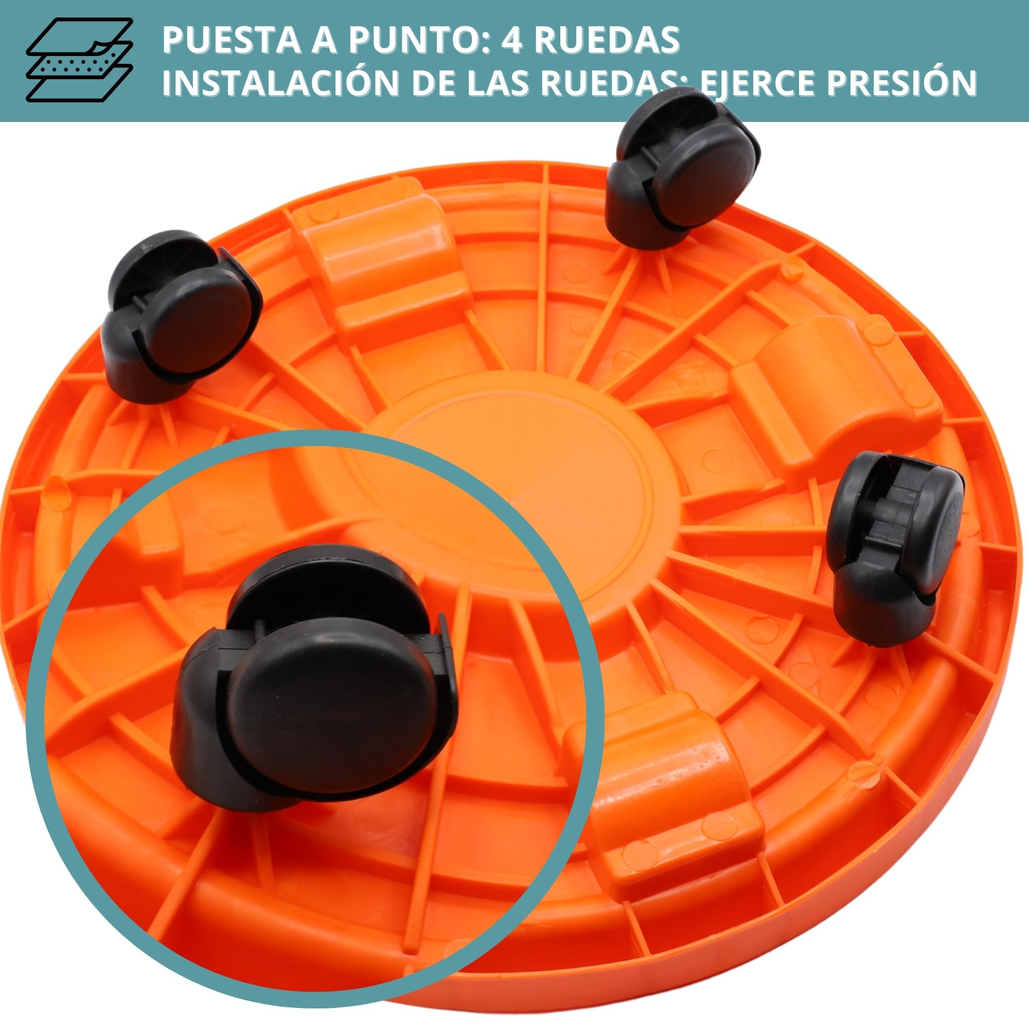 TECHZOCO Soporte para bombona butano Portabombonas Carro Porta bombona Gas Plástico 4 Ruedas 33,5 cm Naranja