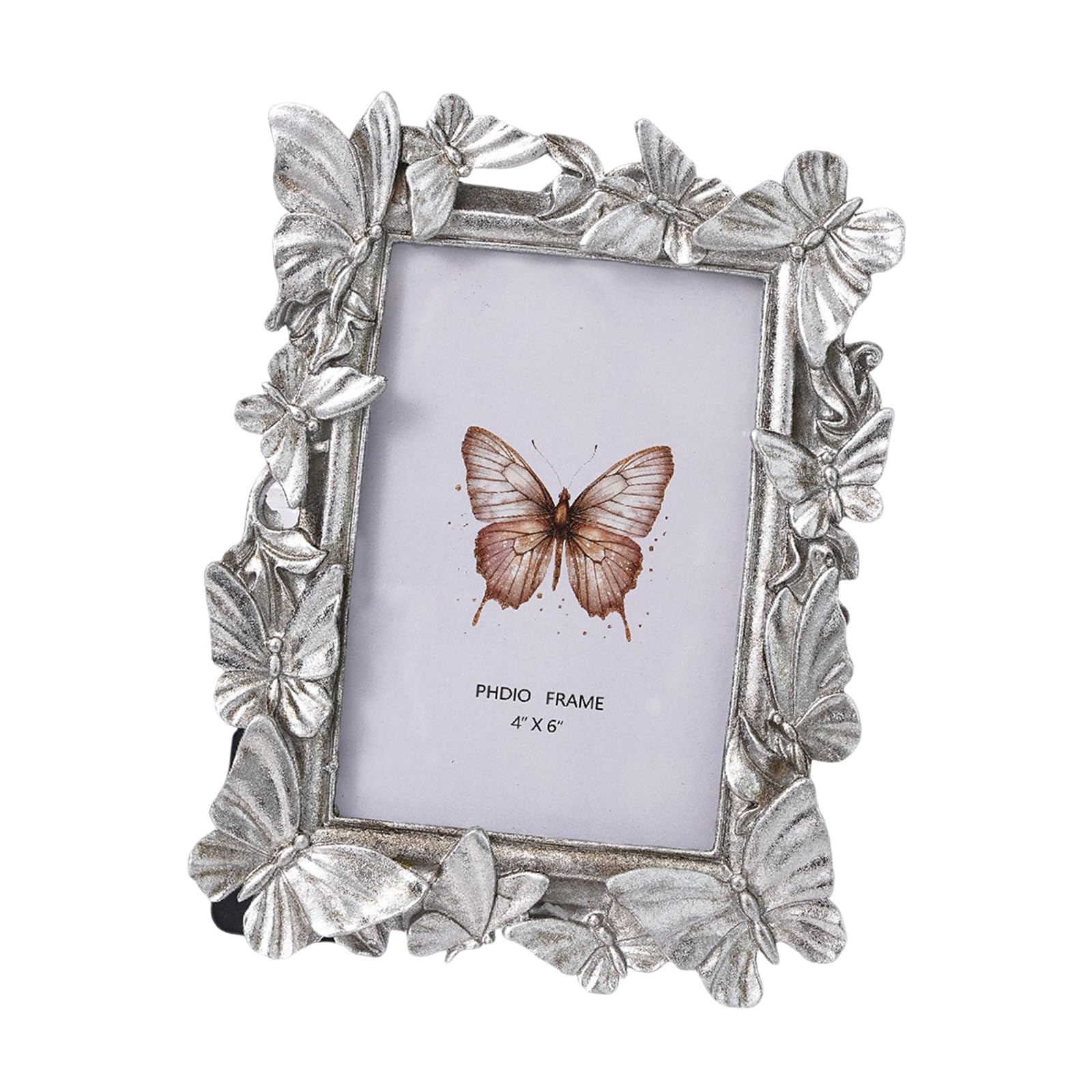 Carotoe Silver European Resin Photo Frame Unique Desktop Art Piece With Detailed Butterfly Sculptures For Interior Decors Ornate Embossed Decorative Frame