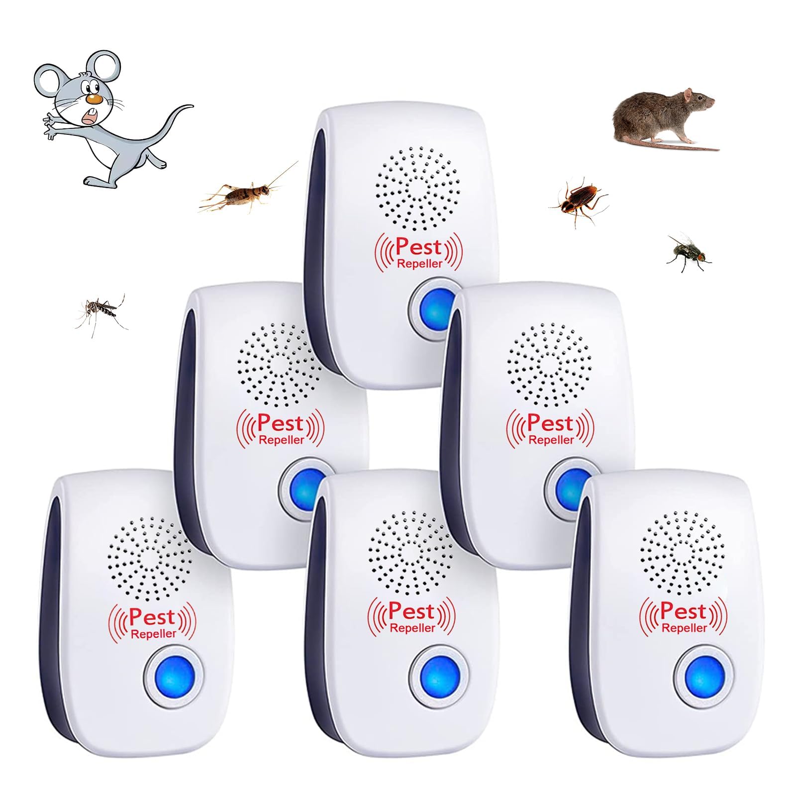 Flintronic 6 szt. ultradźwiękowa mysz odstraszająca mysz, ultradźwiękowy odstraszacz szkodników, ultradźwiękowy środek odstraszający komary, urządzenie do usuwania karaluchów, pająków, mrówek