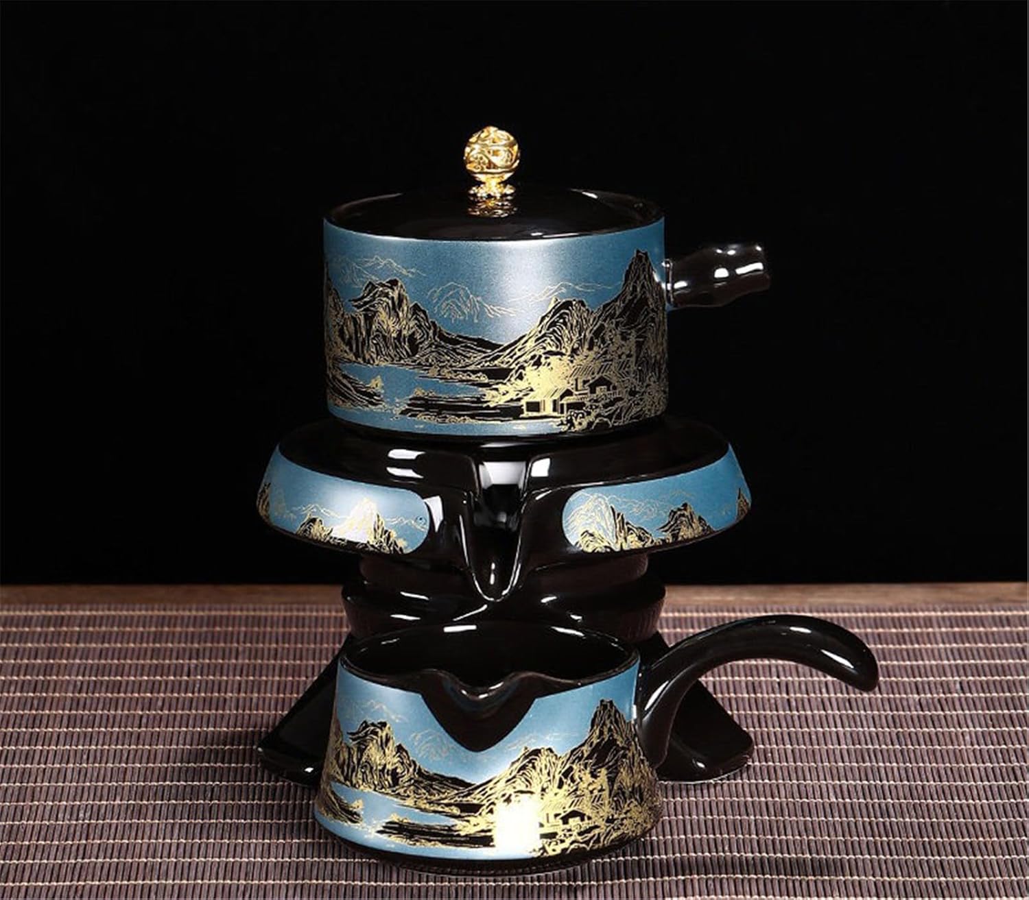 Semi-Automatic Gongfu Tea Set, Heat-Resistant Cups with Tray-suit2