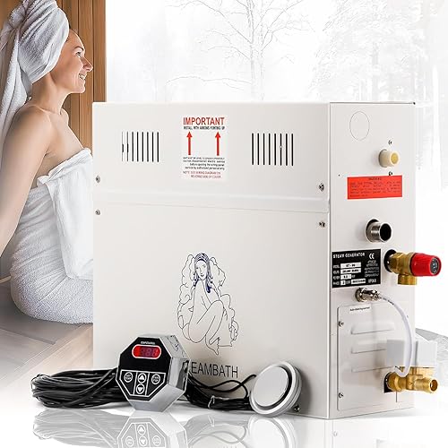 Hapyvergo Kit generador de ducha de vapor de 45 KW para baño sauna y spa cabezal de vapor de aromaterapia sistema de autodrenaje controlador LED