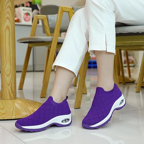 Miniatura 9 de STQ Zapatos de caminar para mujer con soporte de arco antideslizantes, zapatos de trabajo acolchados sin cordones