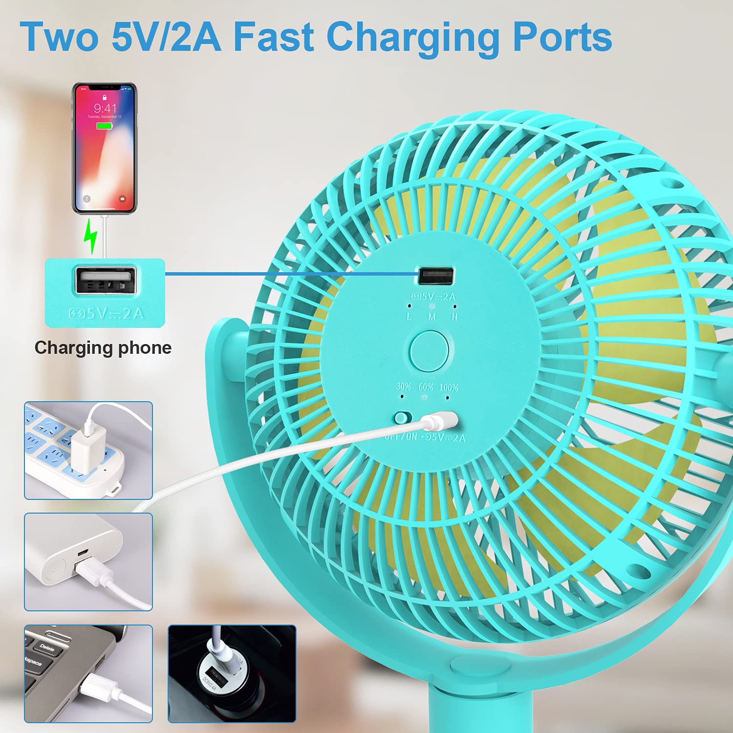 GagetElec 8-Inch Rechargeable Clip on Fan 10000mAh USB Desk Fan with 4 Speeds Quiet Stroller Fan Battery Operated Portable Fan Personal Fan for Travel Office Room Outdoor Household