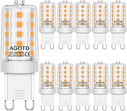 AGOTD G9 LED Bulbs, 3W Equivalent 30W 40W Halogen Lamp, Warm White 3000K 525LM Flicker-Free AC/DC 220-240V No Flickering, Non-Dimmable, Pack of 10