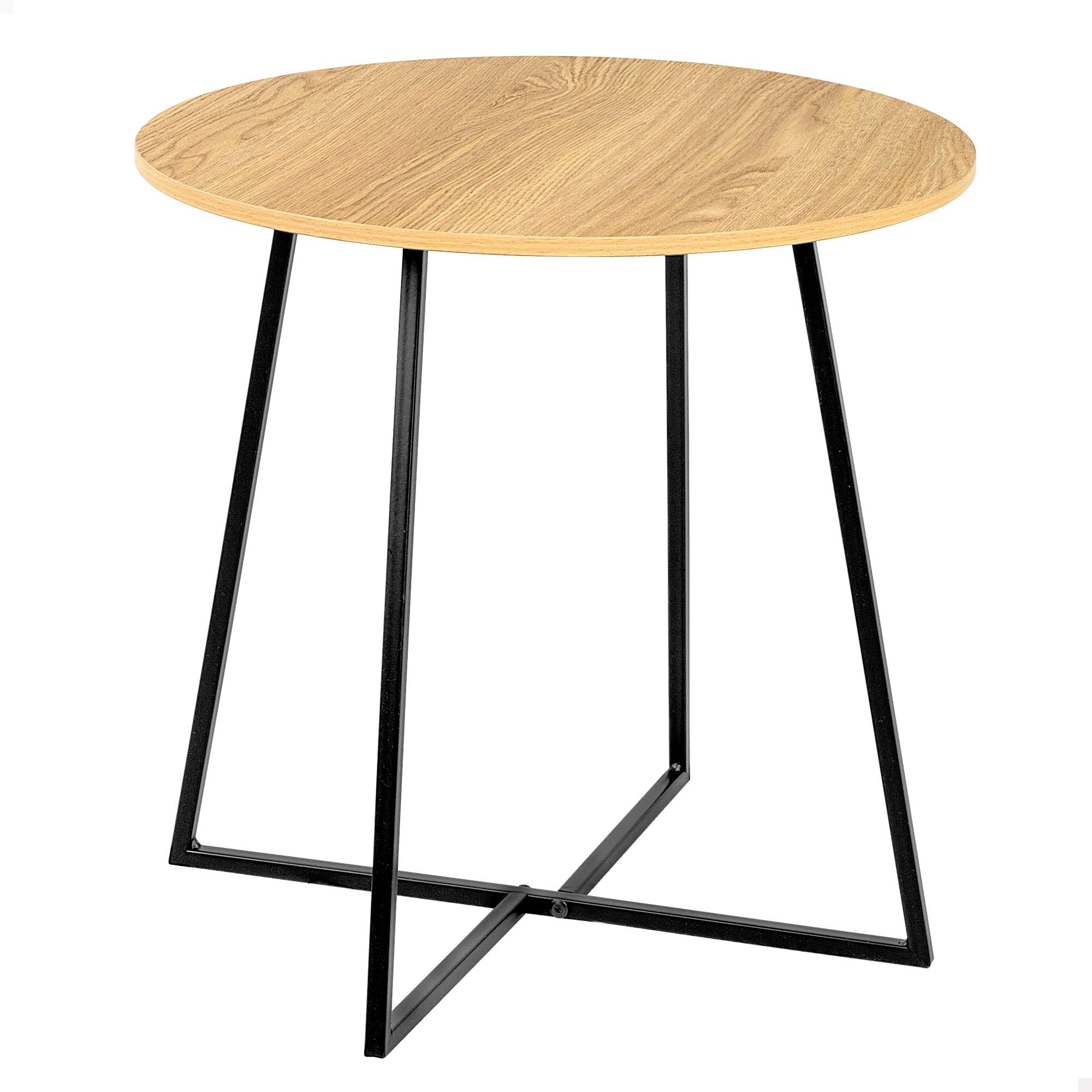 AKTIVE MAX Home Wooden Side Table, 40 x 40 cm, Maximum Load 5 kg, Oak Effect, Black Metal Frame, Cross Legs, Living Room, Dining Room, Kitchen Decoration (18505)