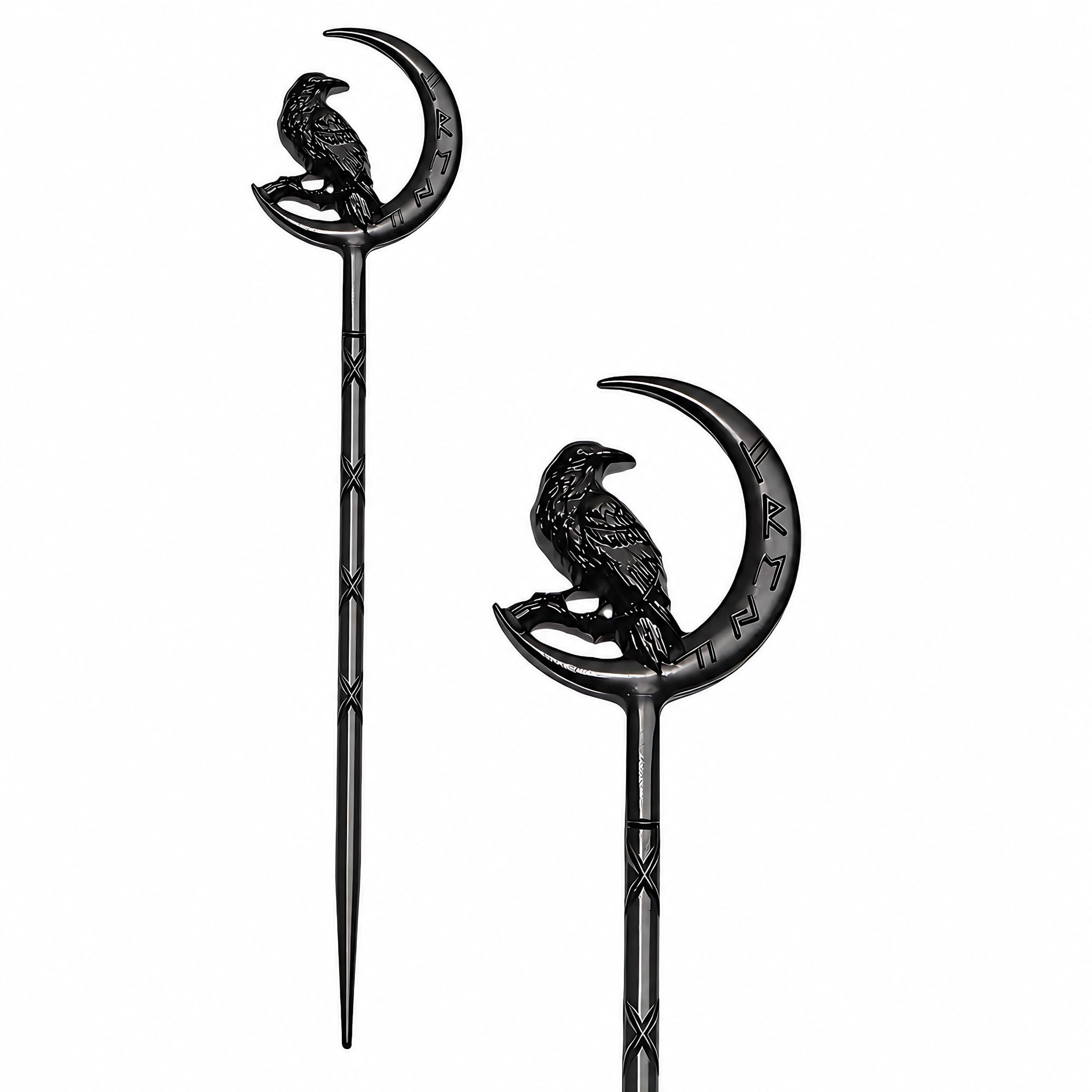 2PCS Viking Raven Hair Sticks – Moon Hair Pins for Women