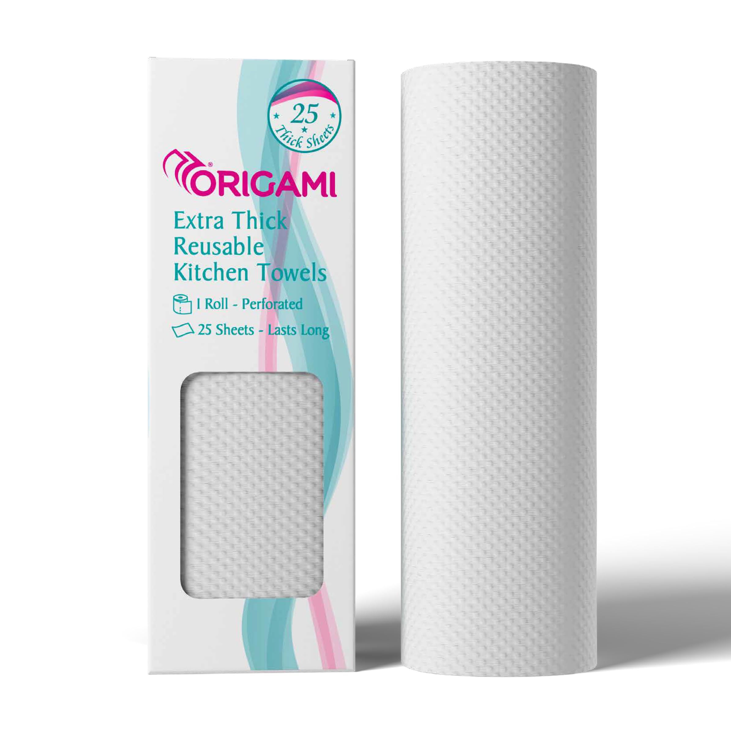 Origami Extra Thick Reusable & Washable Non-Woven Kitchen Towel | Lasts Up to 100 Uses | 25 Wipes Per Roll-image-10