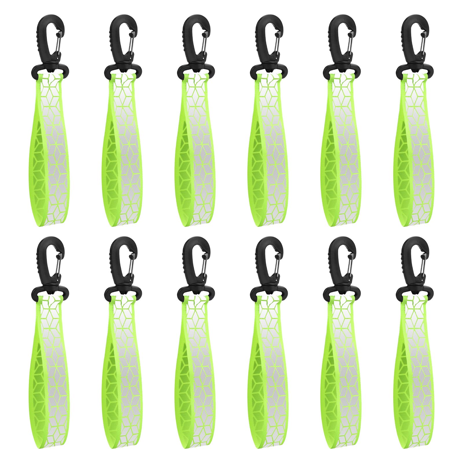 Haohai 12 Pack Safety Night Reflector Pendants, Clip On Reflective Keychain and Backpack Reflector for Outdoor Low Light Activities, Night Walking, Running and Cycling (Green)