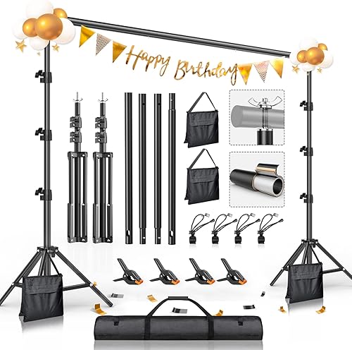 BEIYANG Estudio de video fotográfico de 8.5 x 10 pies, kit de sistema de soporte de fondo ajustable con bolsa de transporte para decoración de