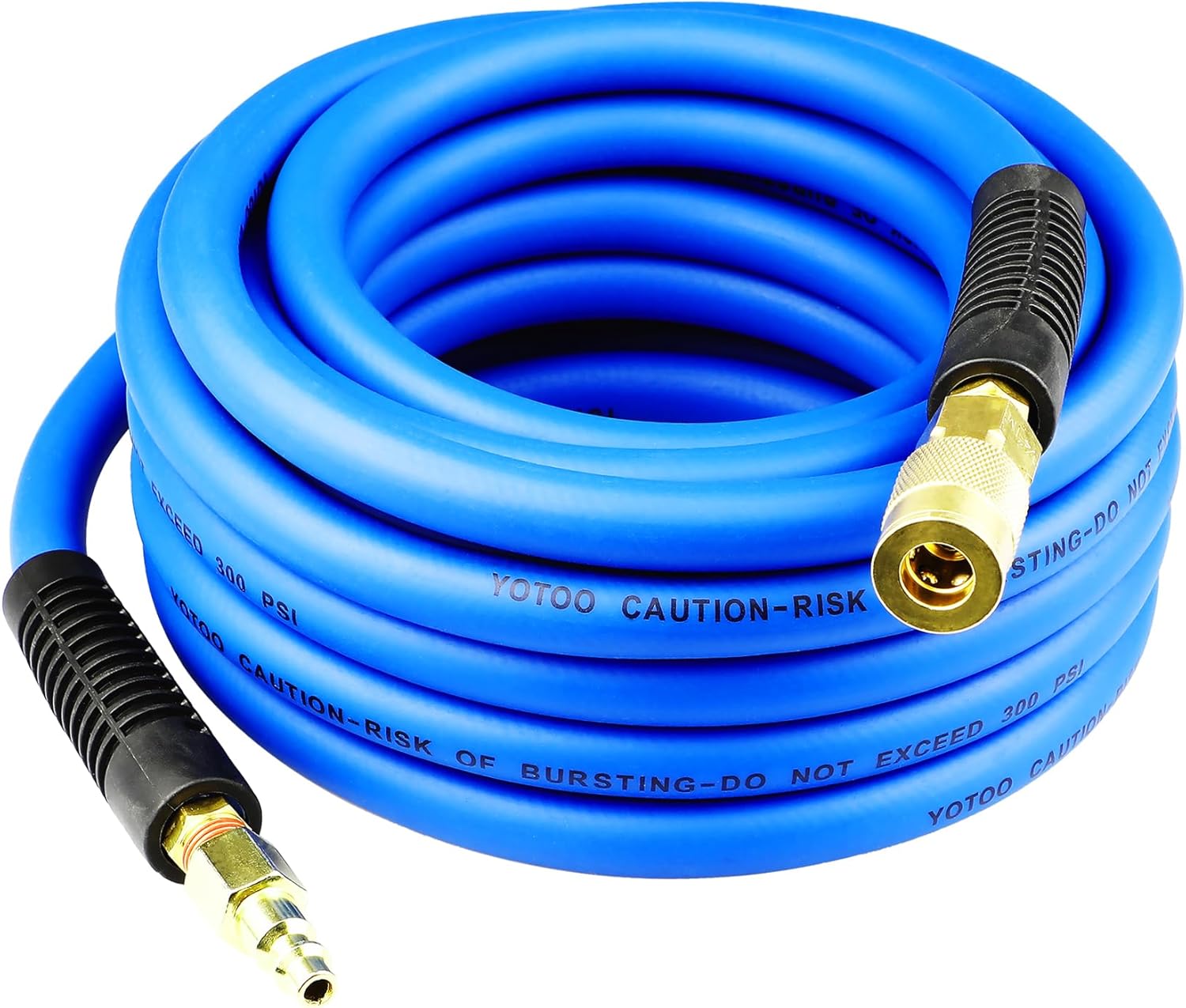 YOTOO Hybrid Air Hose 3/8-Inch by 25-Feet 300 PSI Heavy Duty, Lightweight, Kink Resistant, All-Weather Flexibility with 1/4-Inch Brass Male Fittings, Bend Restrictors, Blue