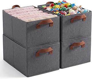 4 Pack Open Storage bins, Foldable Storage Baskets for Shelves, Large Fabric Closet Organizers with Handles for Clothing, Toys, Books, Shelves