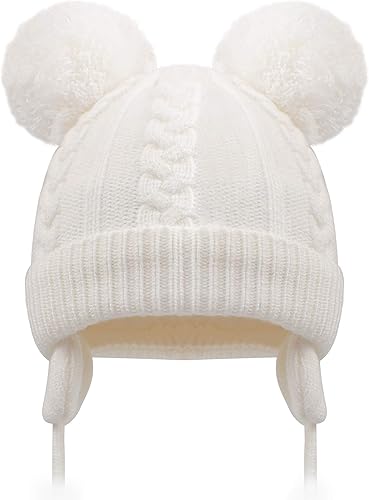 Duoyeree Gorro de invierno para niños pequeños con solapa para las orejas, bufanda gruesa y cálida gorra de calavera para niños y niñas