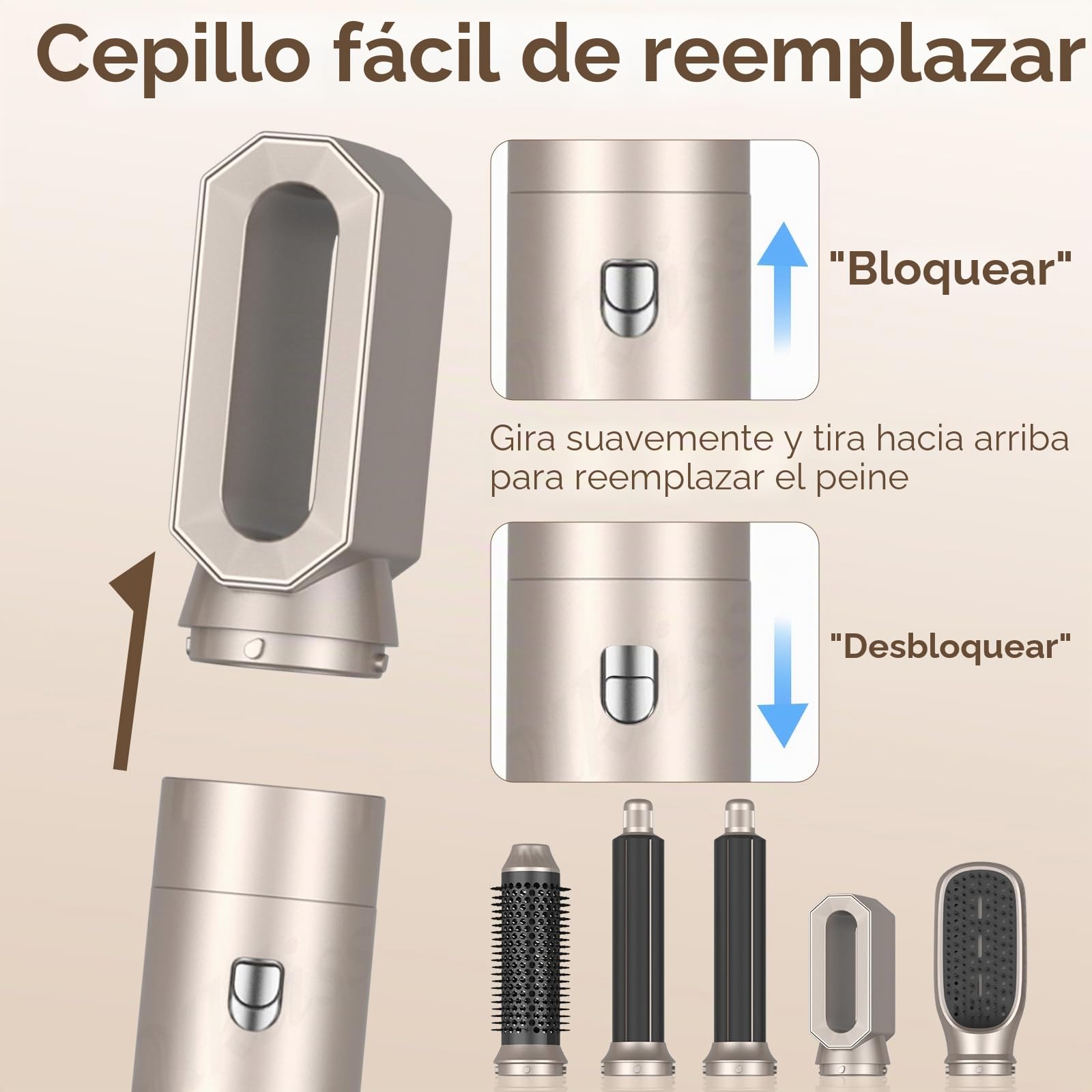 Cepillo Secador De Pelo, 1000W Air Styler Set,Cepillo De Aire Caliente Multifunción,Moldeador Pelo With Riza 3 Temperaturas, Tecnología Ion,Cepillo Alisador para Da Volumen, Alisa y Seca
