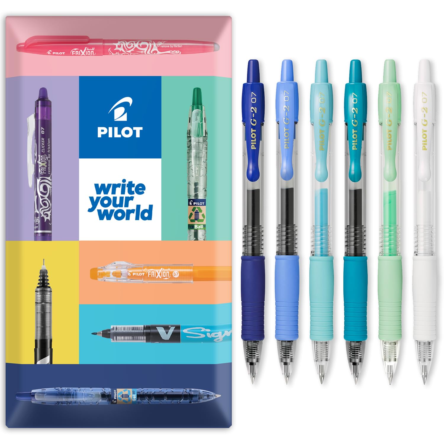 PILOT G-2 - Bolígrafos retráctiles de tinta de gel (0,7 mm, 6 unidades, en caja de regalo), color océano