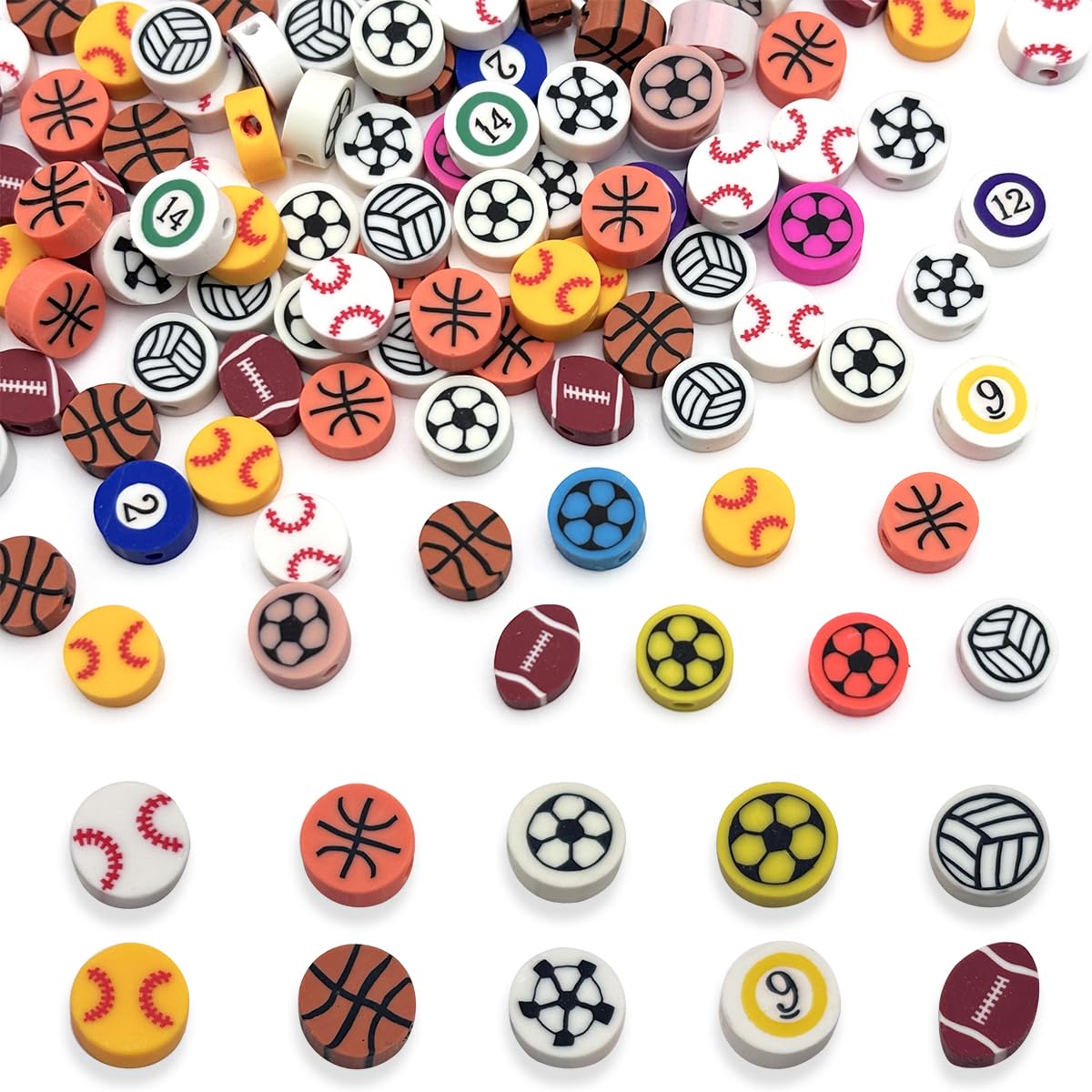 Mixed Sports Polymer Clay Beads, 200PCS Sports Ball Polymer Beads for Bracelet Making, Baseball Football Basketball Soccer Volleyball, Clay Bead Charms for Jewelry Making, Necklace, Earring Making