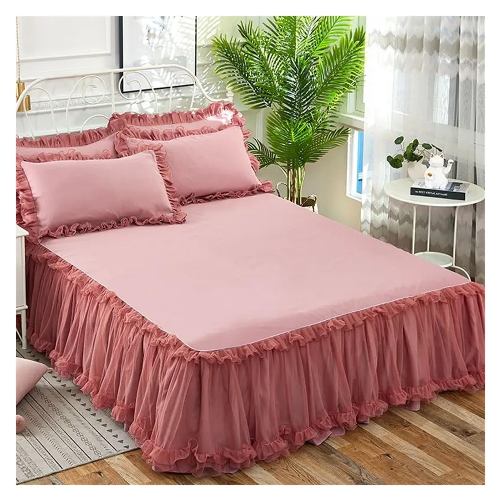 Bed Skirt Non-slip Mattress Cover Ruffled Lace Bedsheet Cover Protector Home Bedspread(F,150x200cm)