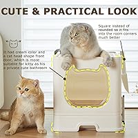 Vista 3 de Caja de arena para gatos con tapa, bandeja de arena cubierta para gatos pequeños y medianos, orinal antisalpicaduras con bandeja de arena deslizante