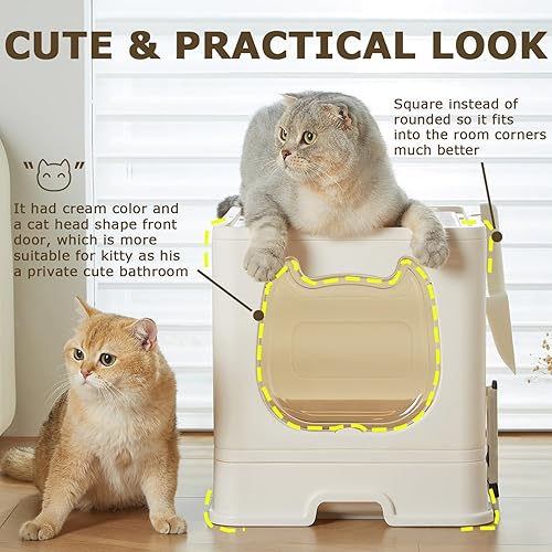 Miniatura 3 de Caja de arena para gatos con tapa, bandeja de arena cubierta para gatos pequeños y medianos, orinal antisalpicaduras con bandeja de arena deslizante