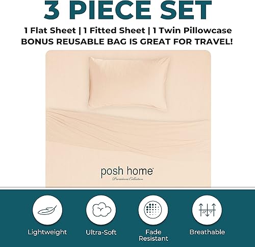 Miniatura 10 de Posh Home Juego de sábanas de punto de jersey, sábanas de 4 piezas, sábanas de jersey de algodón transpirable y suave, incluye sábana encimera,