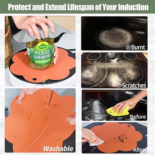 Miniatura 5 de Alfombrilla protectora de inducción de silicona, 2 piezas antiarañazos para placa de inducción para cocina, forma de flor, alfombrilla universal de