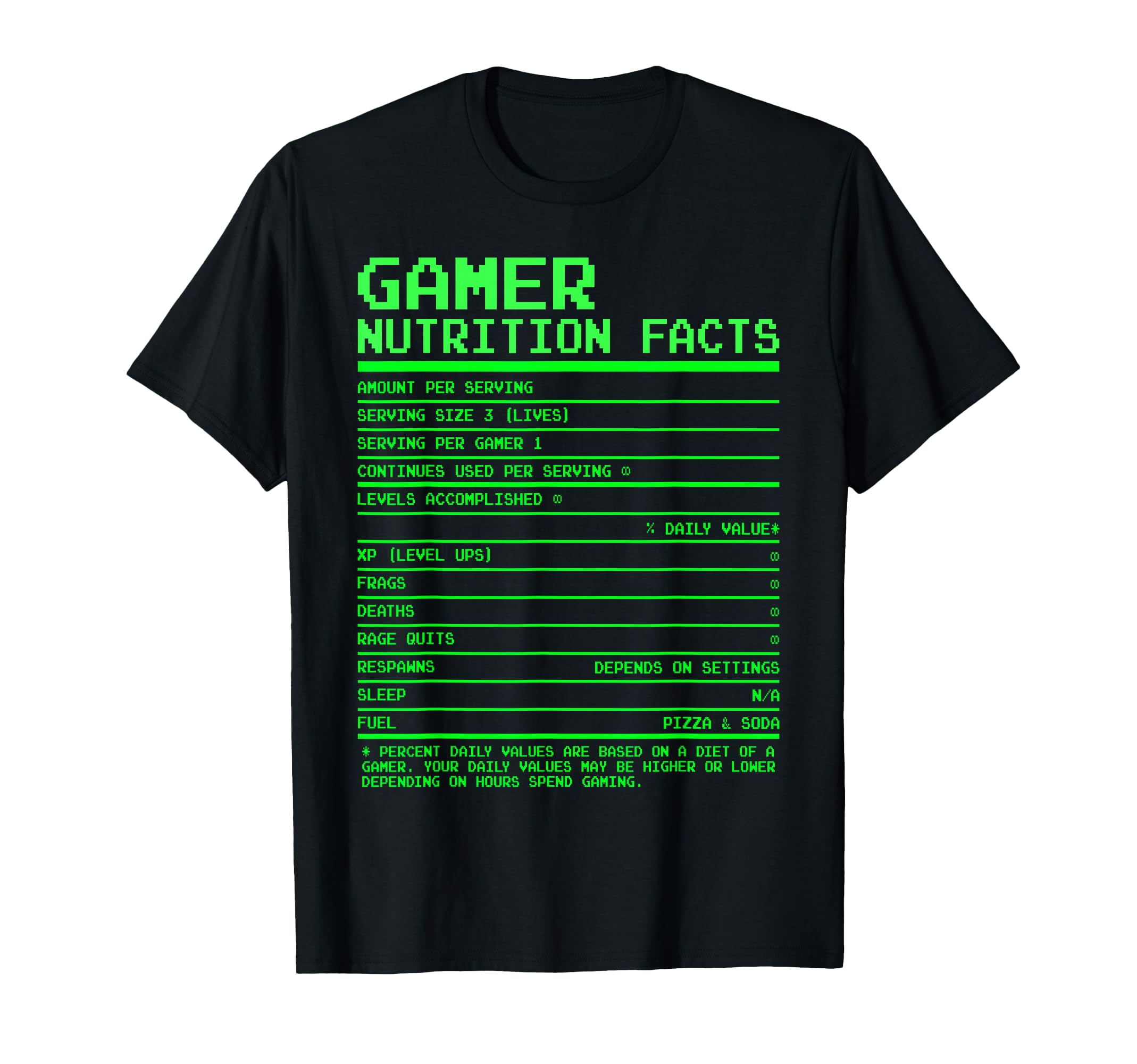 Gamer Nutrition Facts T-Shirt Gifts for Teen Boys Video Games T-Shirt
