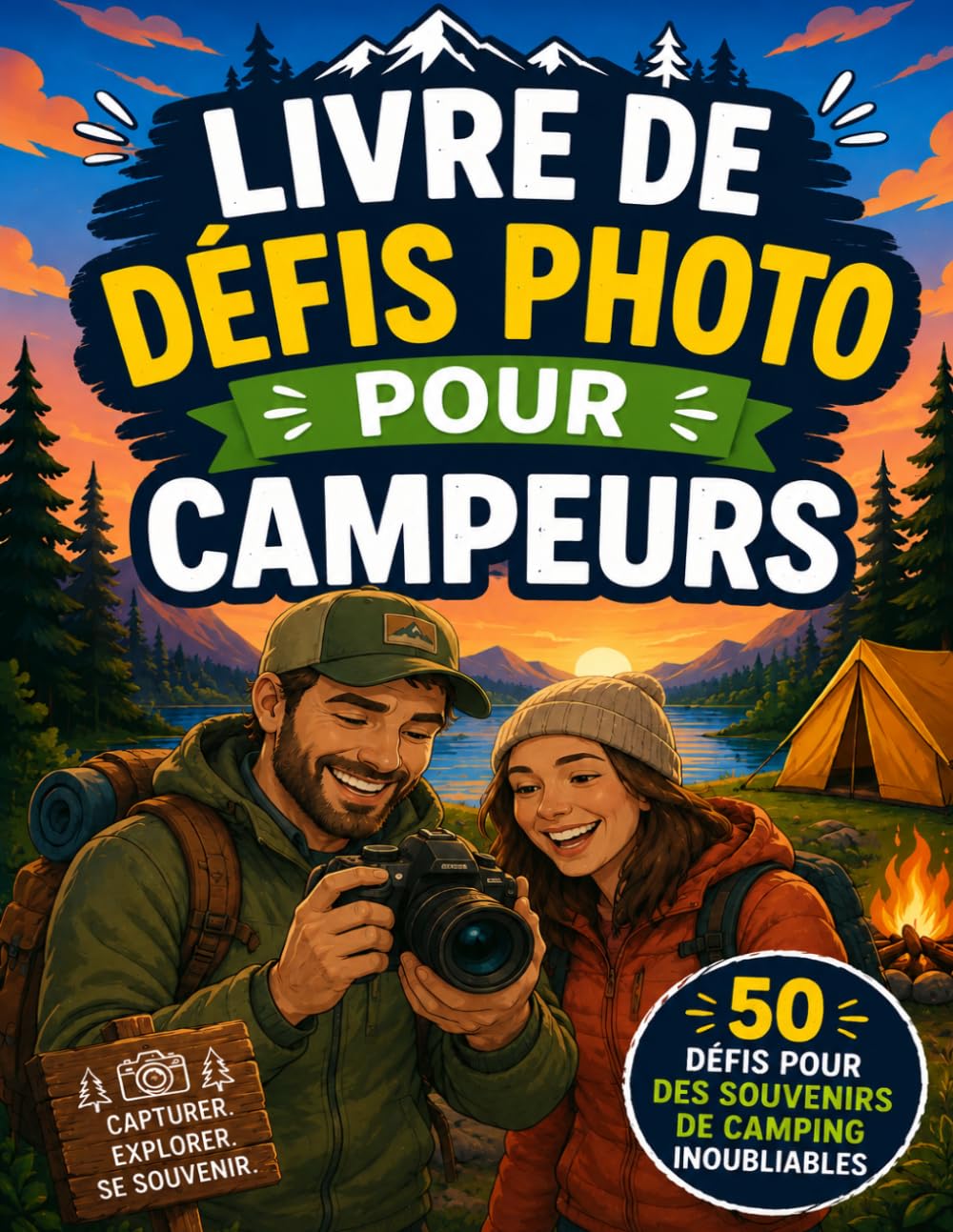 Livre de Défis Photo pour Campeurs: 50 Défis Photographiques Créatifs pour l'Aventure en Plein Air, Camping en Famille et Randonnée