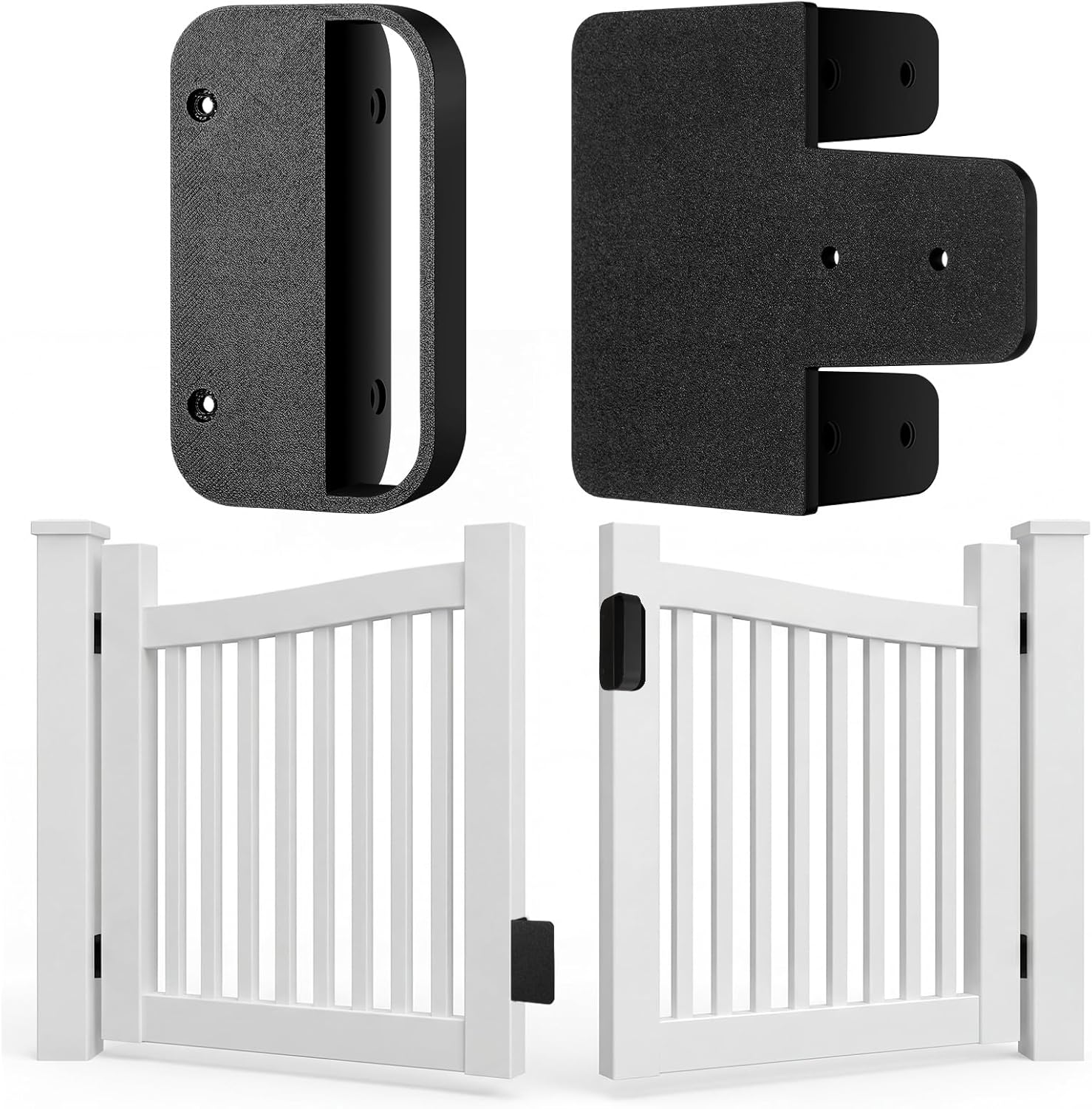Xuhal Universal Nylon Gate Handle Stopper Set, Heavy Duty Black Nylon Outdoor Fence Gate Handle and Stop for Wood Vinyl PVC Aluminum Door, Left and Right Reversible
