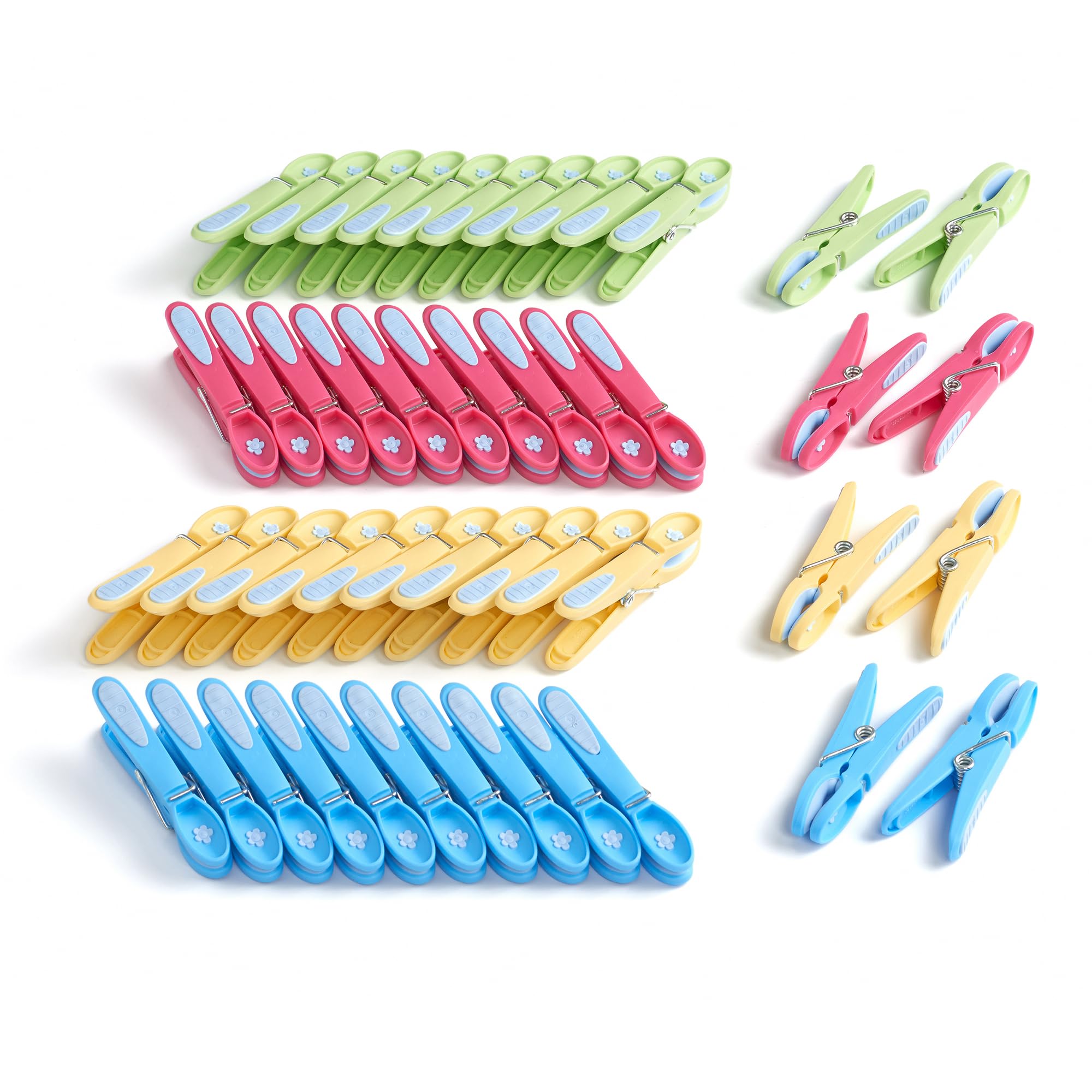 Set 48 Mollette Da Bucato Colorate + Cestino Portamollette – Antivento In Plastica, Per Fili E Vestiti, 7.5x3x1 Cm