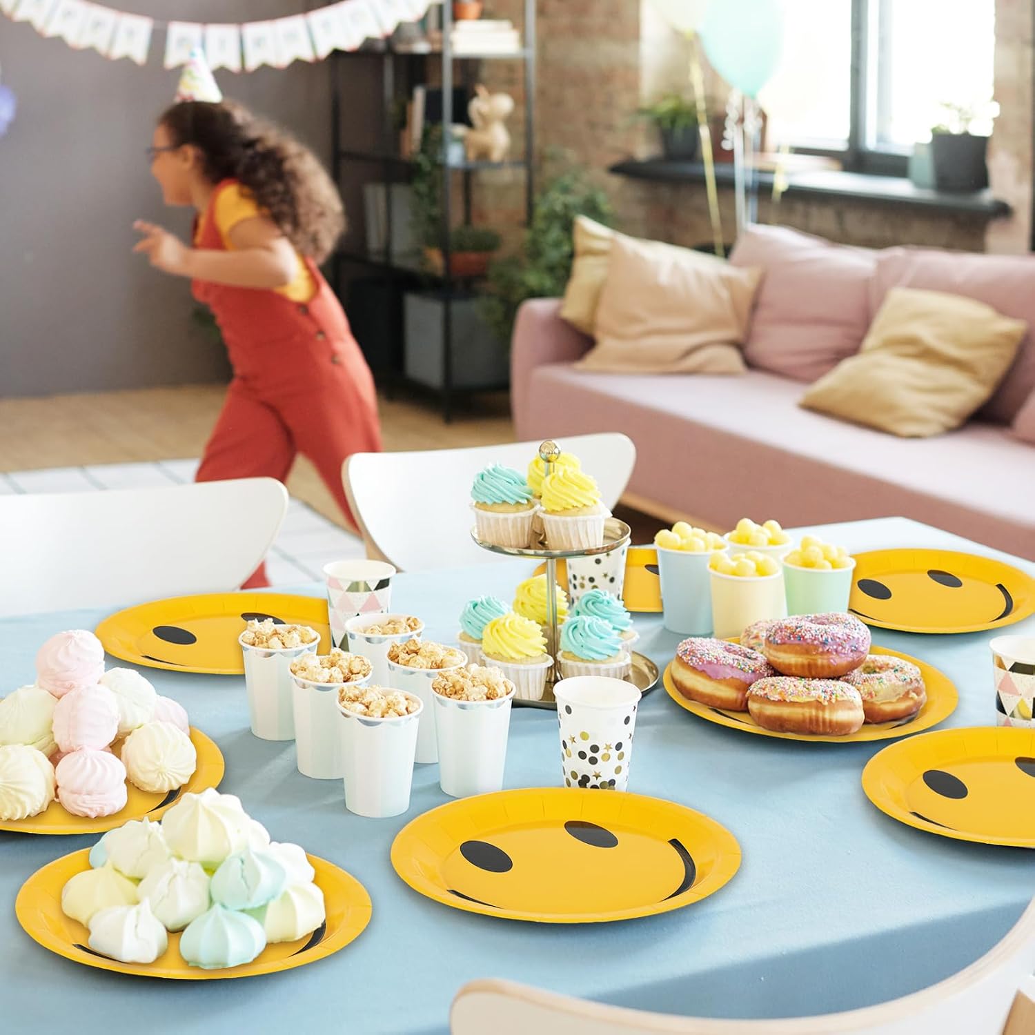 Whaline 40Pcs Smile Face Paper Plate One Happy Dude Disposable Paper Plate Yellow Preppy Appetizer Salad Plates 7 Inch for 1st Birthday Baby Shower Wedding Party Supplies Table Decor